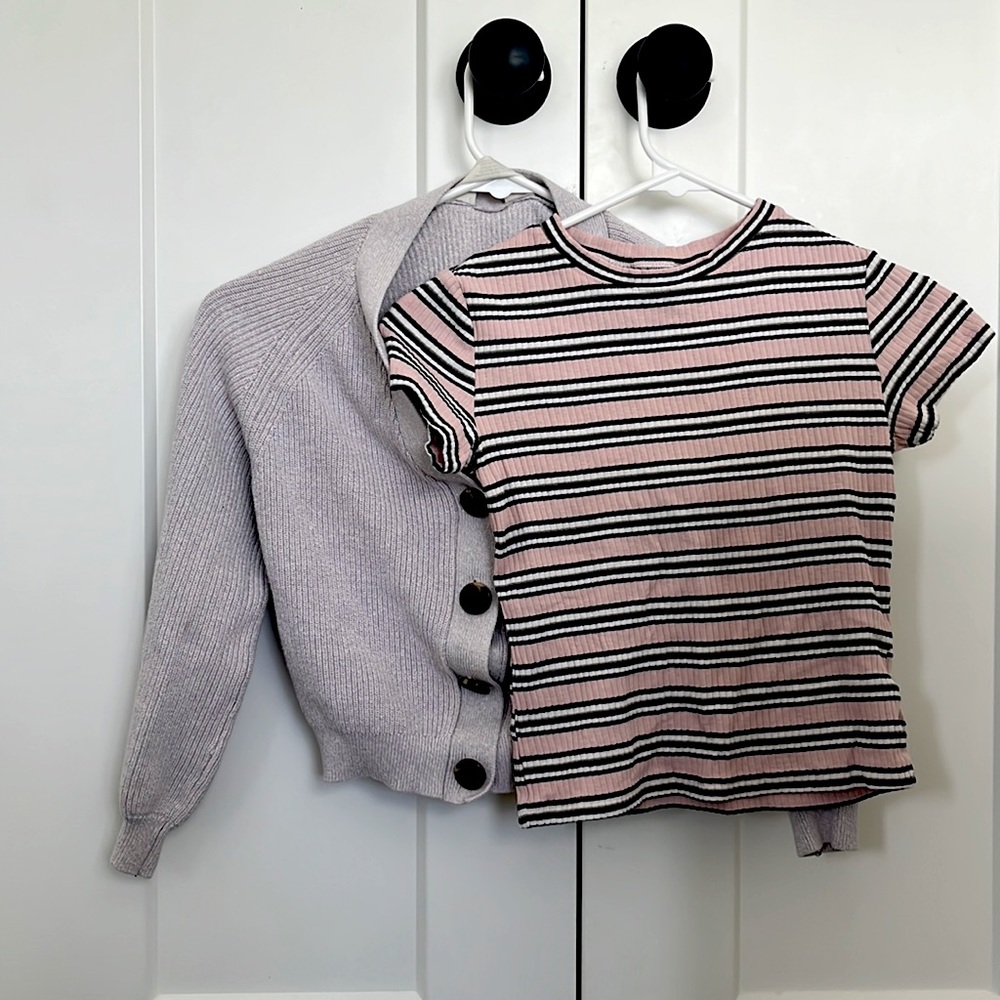 Cute striped top and cardigan from H&M. Around size 10. Comes washed